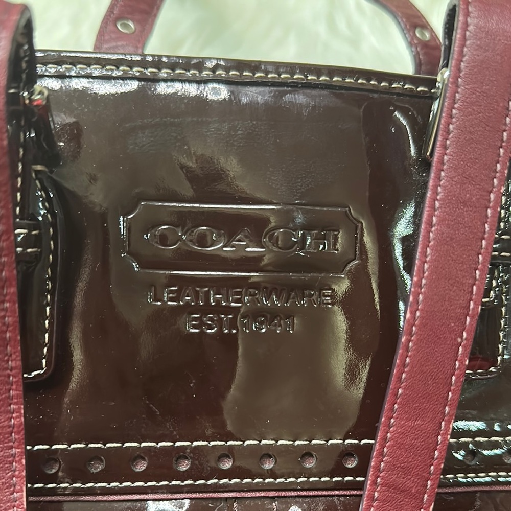 Coach Burgundy Patent Leather Tote Bag - Picture 3 of 9